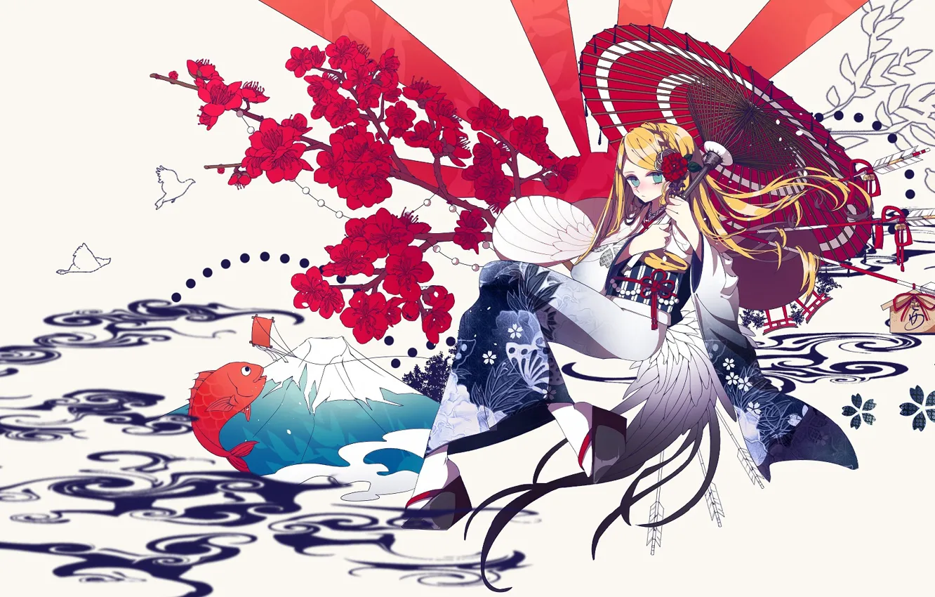 Фото обои девушка, зонт, юката, Ангел кровопролития, Satsuriku no Tenshi