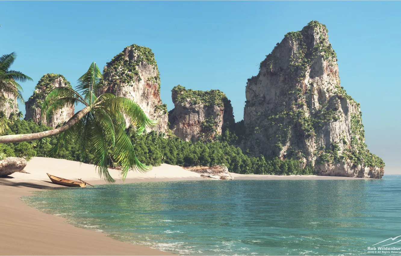 Фото обои море, горы, пальмы, берег, Thailand Beach