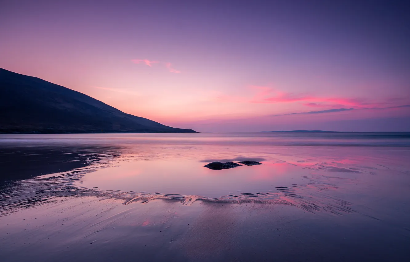 Фото обои небо, закат, горы, вечер, водоем