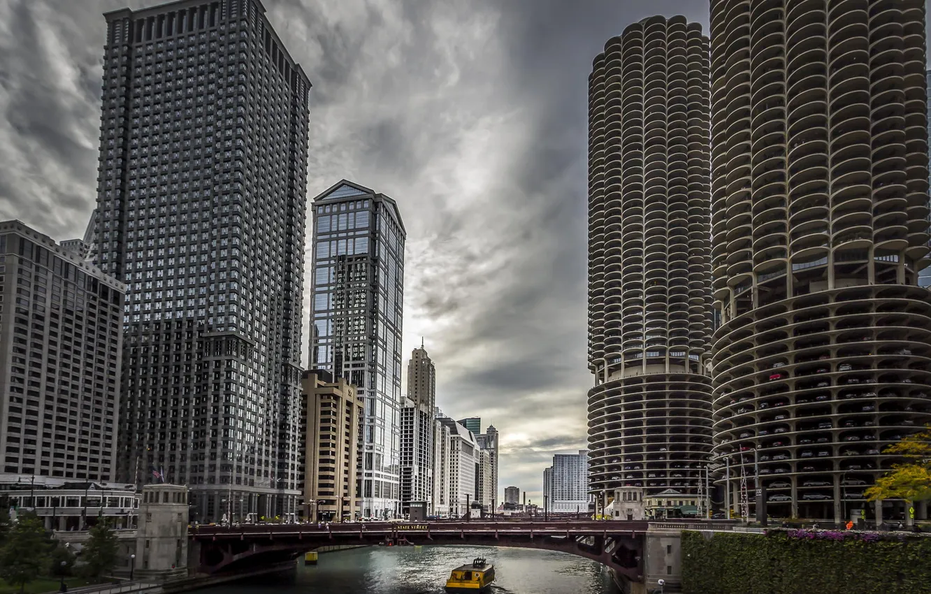 Фото обои Река, Чикаго, Небоскребы, Здания, Америка, Иллинойс, Chicago, America