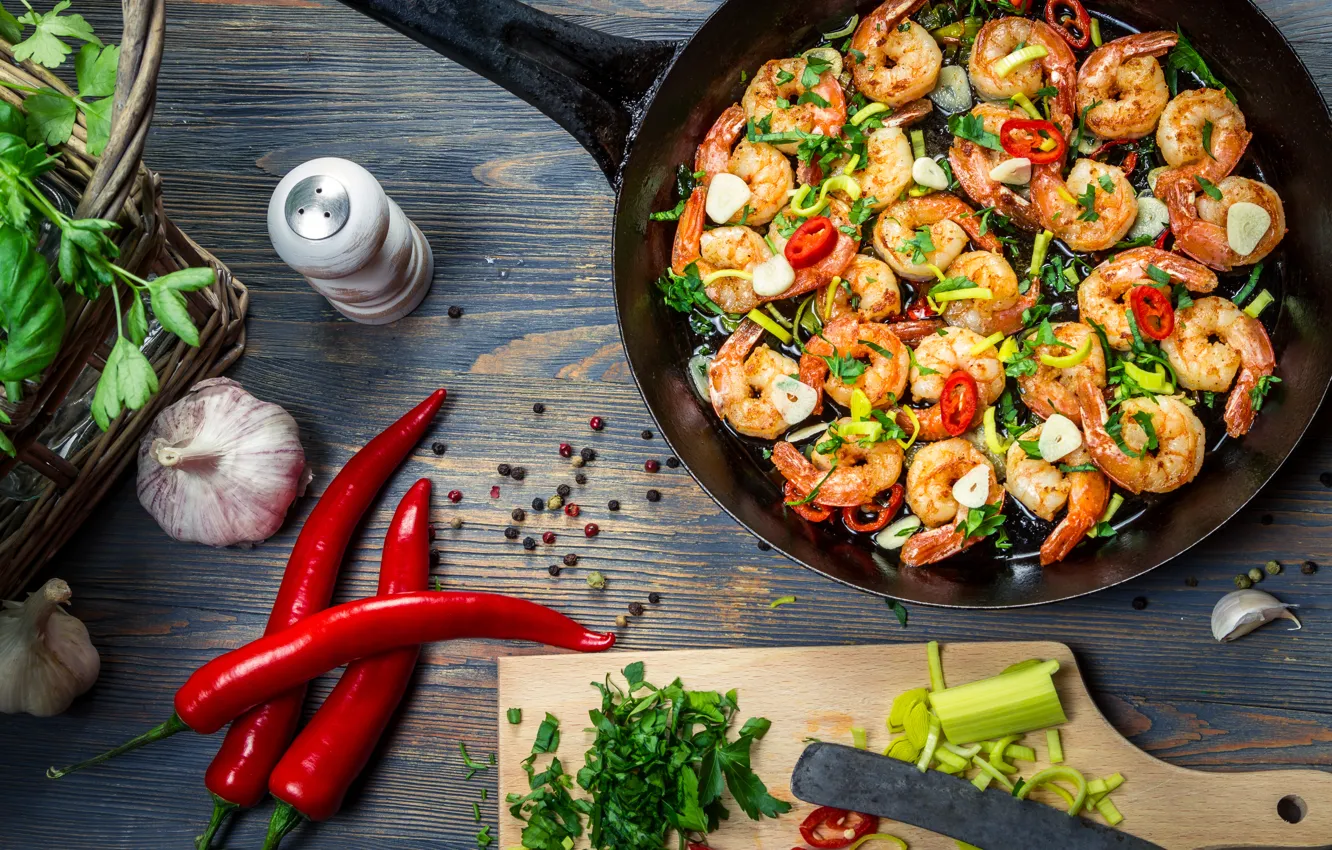 Фото обои креветки, pepper, перчик, shrimps, dish with seafood, блюдо с морепродуктами
