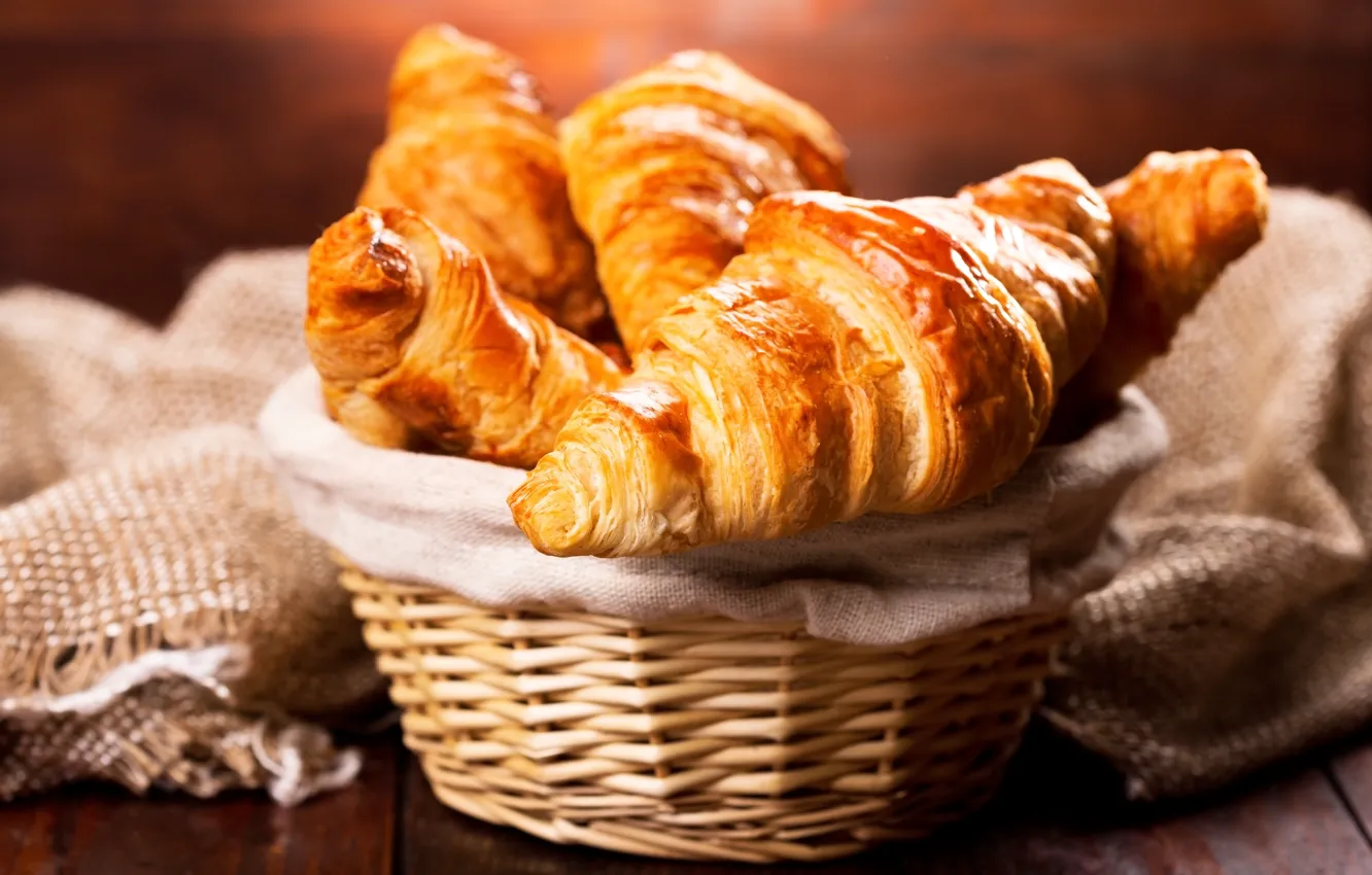 Фото обои корзина, выпечка, croissant, breakfast, круассан
