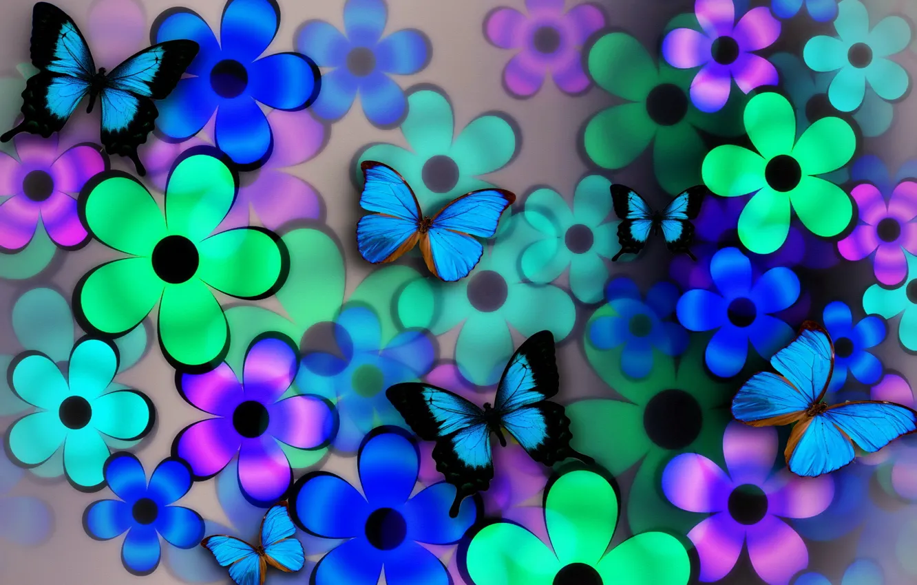 Фото обои цветы, коллаж, бабочка, крылья, лепестки