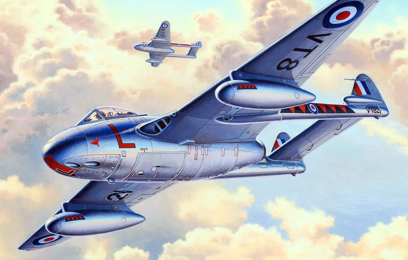 Фото обои Vampire, ВВС Великобритании, De Havilland, британский реактивный истребитель, DH.100, Королевские военно-воздушные силы Великобритании
