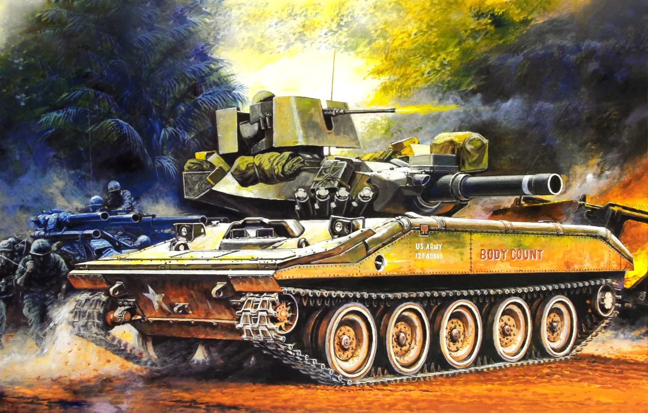 Фото обои weapon, war, art, painting, tank, M551 Sheridan