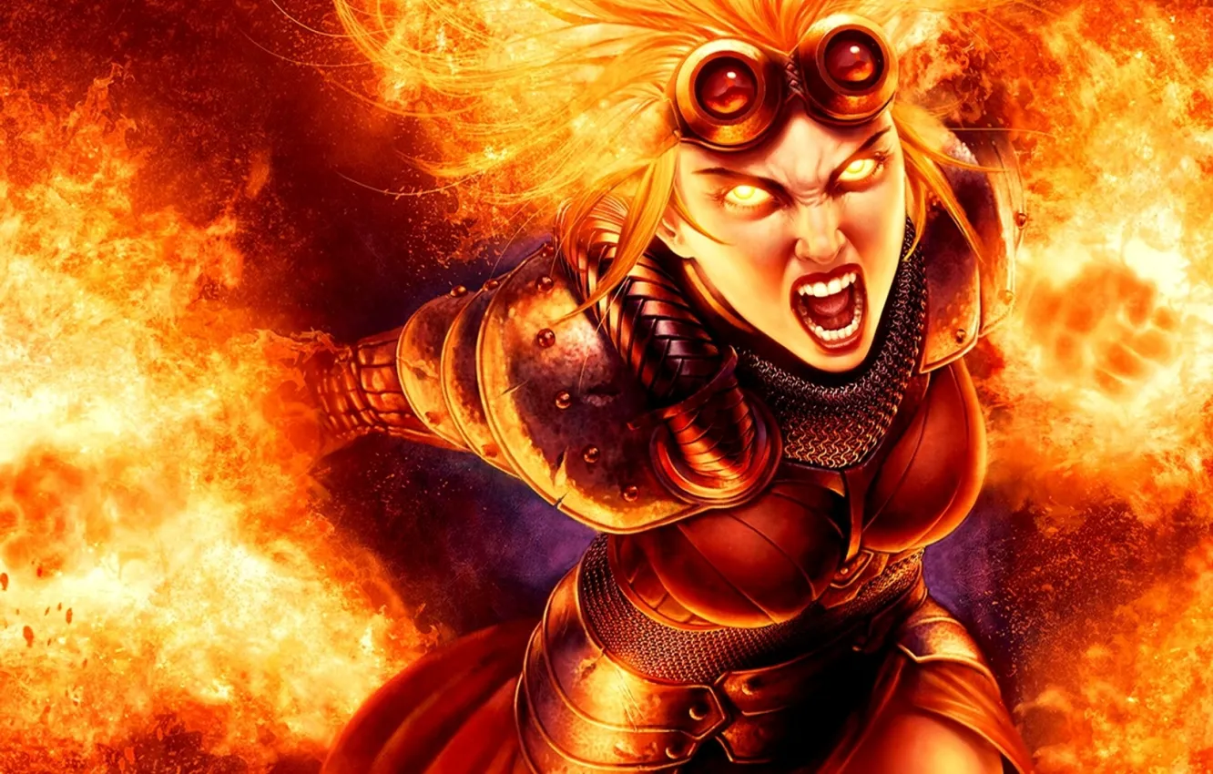 Фото обои девушка, огонь, магия, арт, Chandra, Greet Magic The Gathering