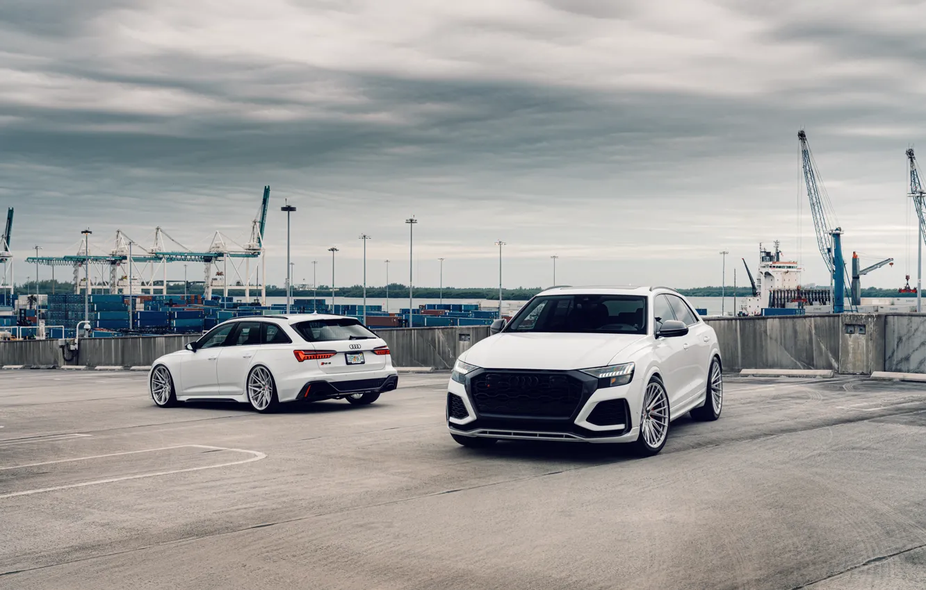 Фото обои Audi, City, White, RS6, RSQ8