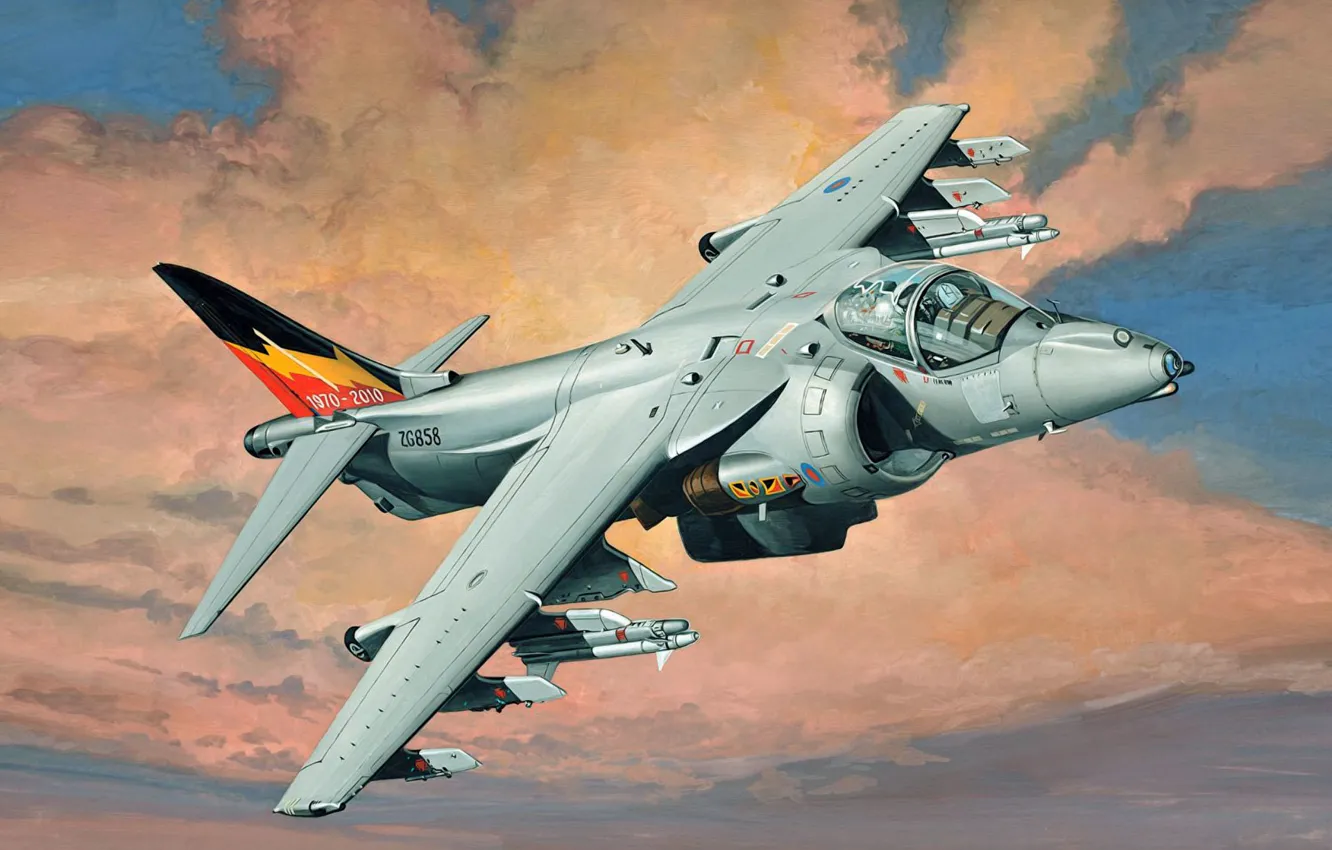 Фото обои art, painting, jet, BAe Harrier Gr.9