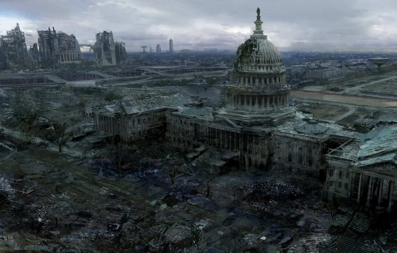 Фото обои город, вашингтон, Fallout 3, Capitol, капитолий