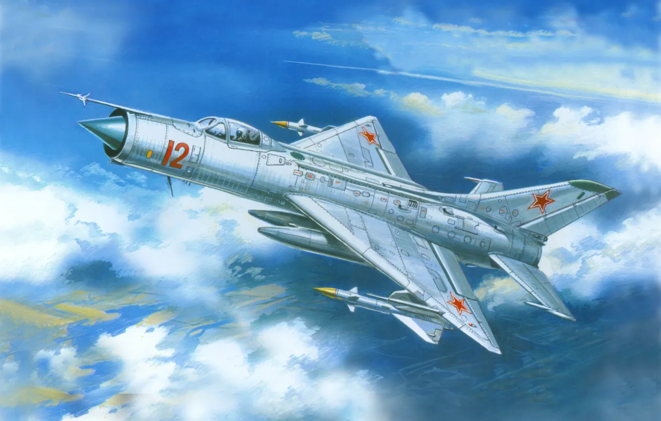 Фото обои небо, рисунок, истребитель, арт, ОКБ, многоцелевой, советский, Микояна и Гуревича
