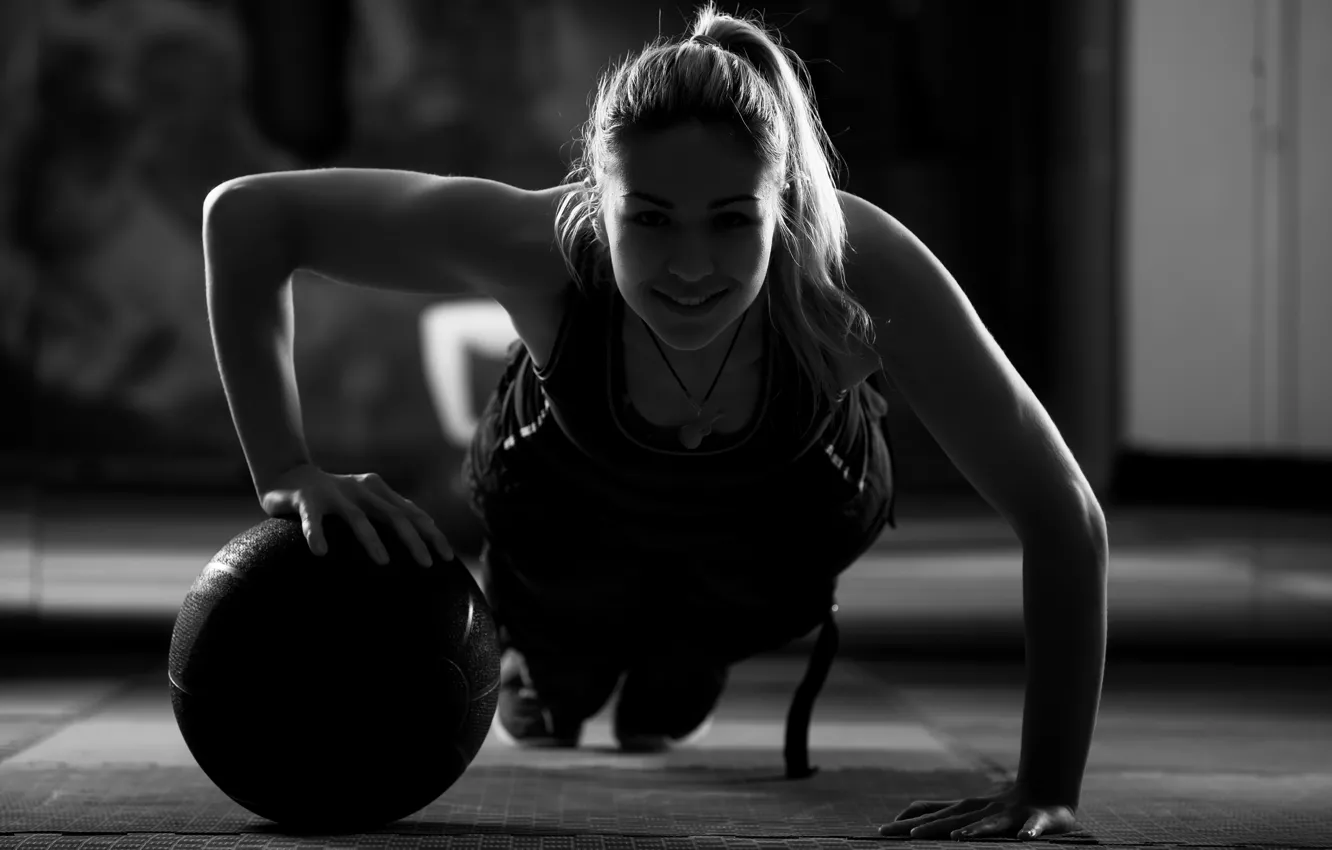 Фото обои woman, shadows, workout, crossfit, ball training