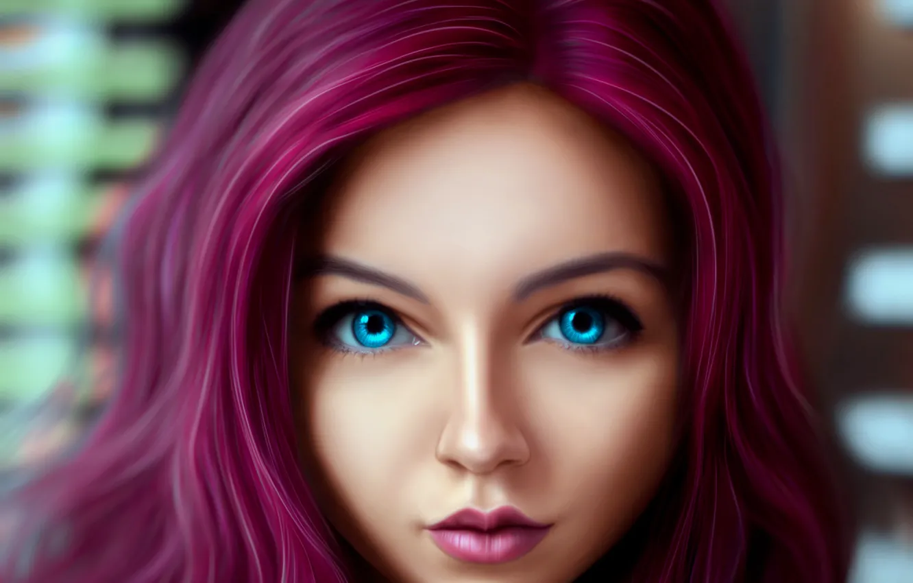 Фото обои Girl, long hair, art, blue eyes, lips, face, redhead, painting