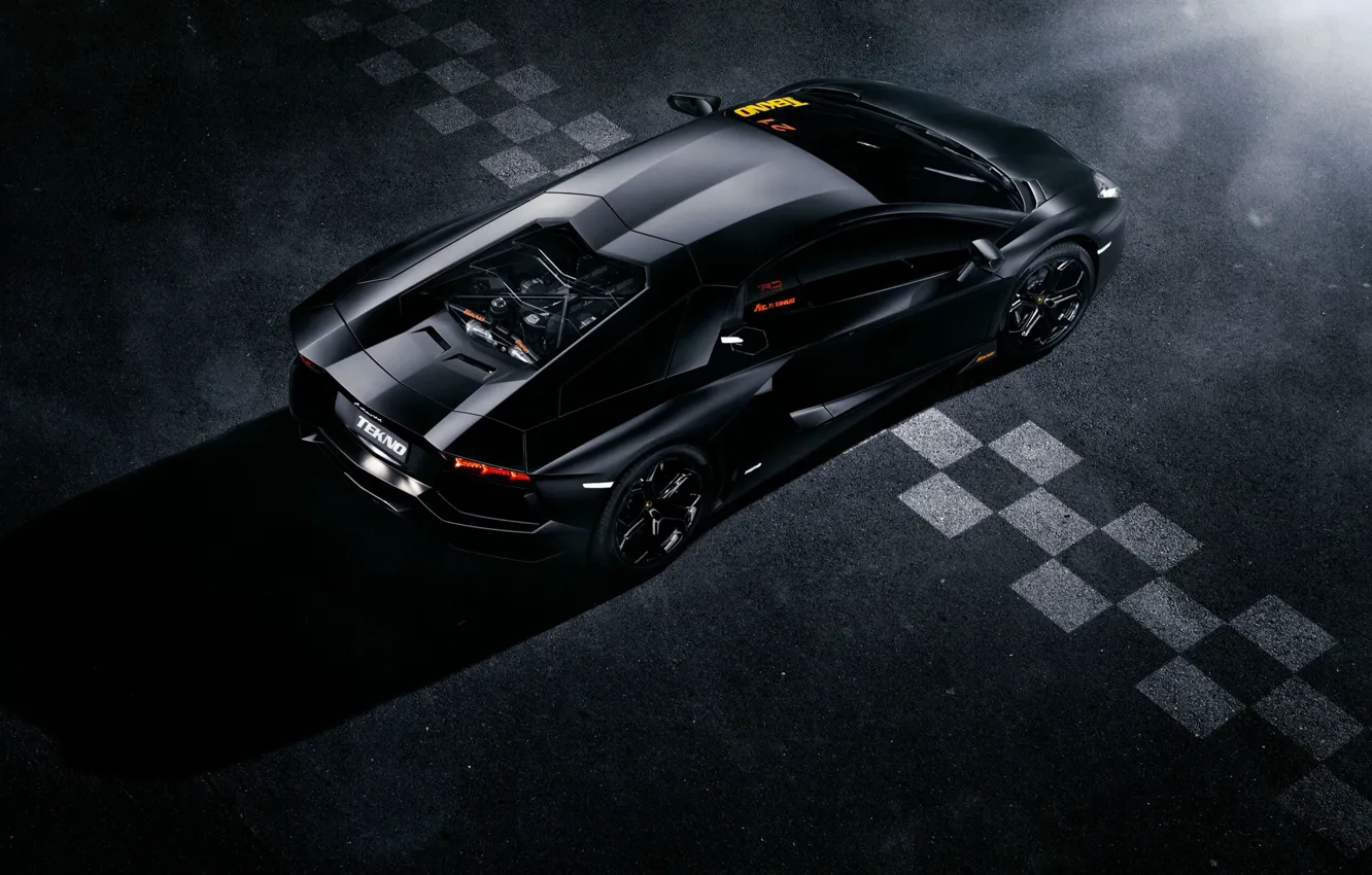 Фото обои Lamborghini, Black, Line, LP700-4, Aventador, View, Supercar, Rear