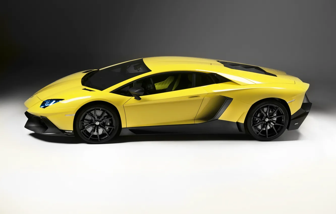Фото обои авто, Lamborghini, вид сбоку, yellow, LP700-4, Aventador, 50 Anniversario Edition