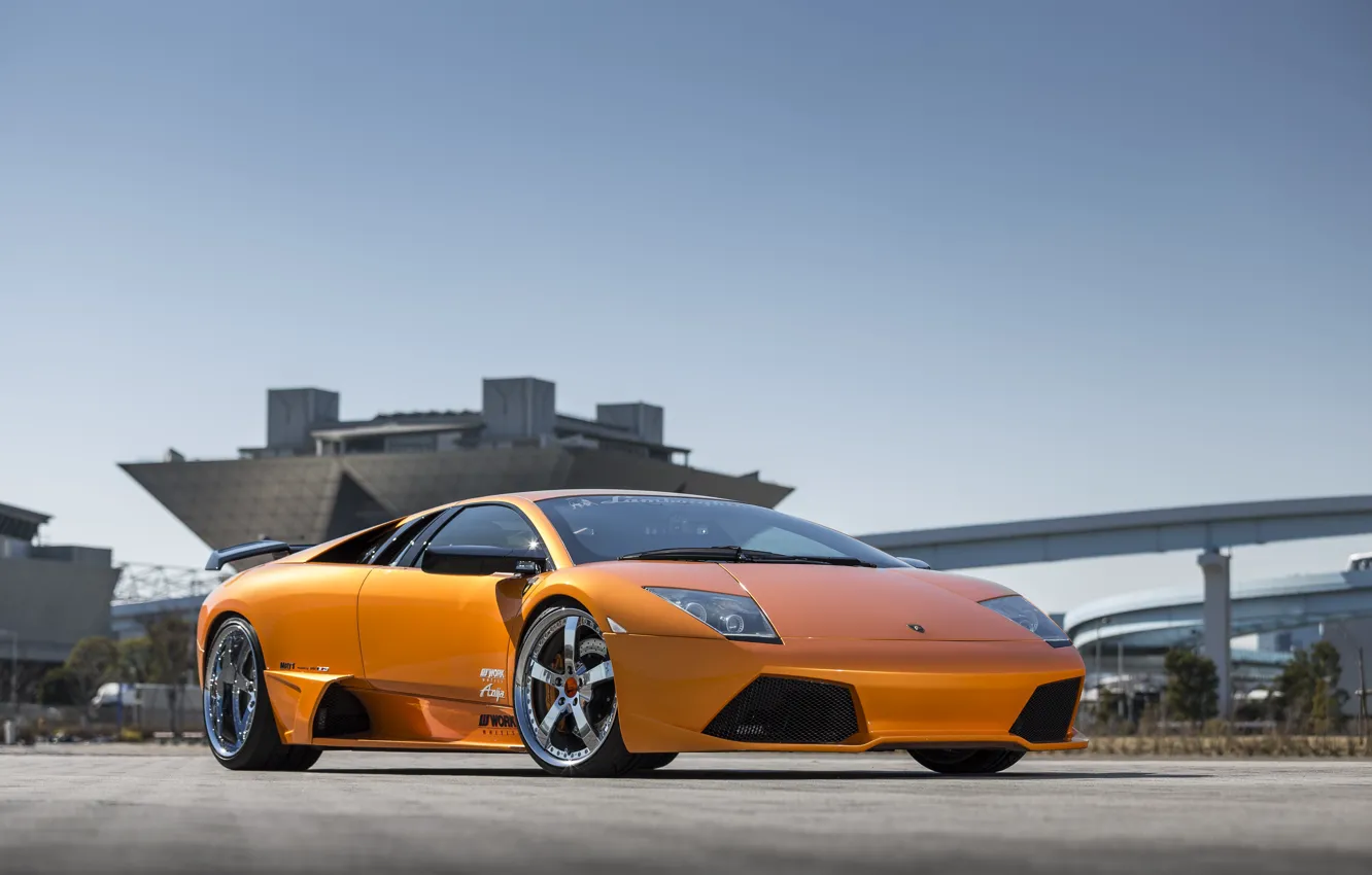 Фото обои Lamborghini, Orange, Sky, Murcielago, Wheels