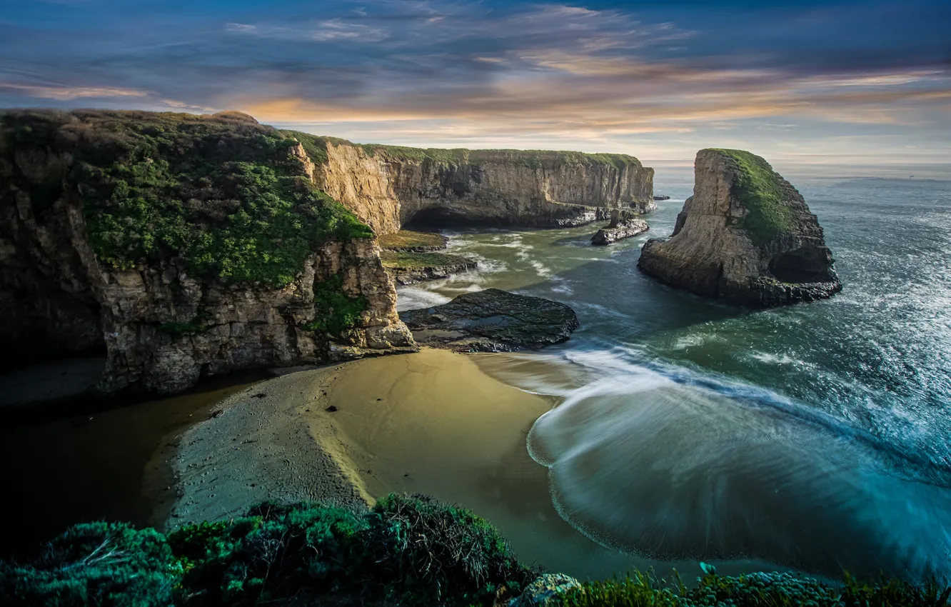 Фото обои пляж, пейзаж, природа, океан, скалы, берег, Калифорния, США