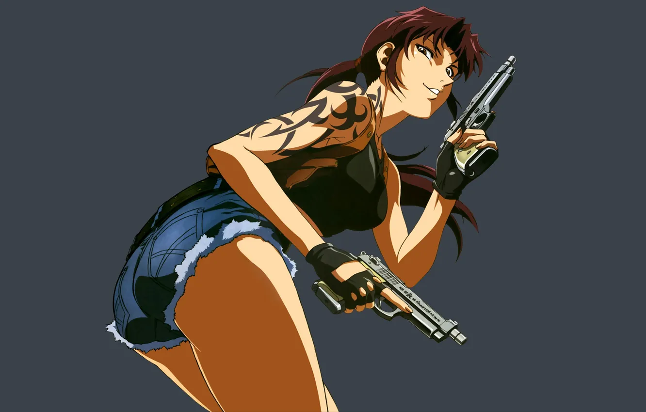 Фото обои пистолет, шорты, тату, revy, пираты черной лагуны, Black lagoon