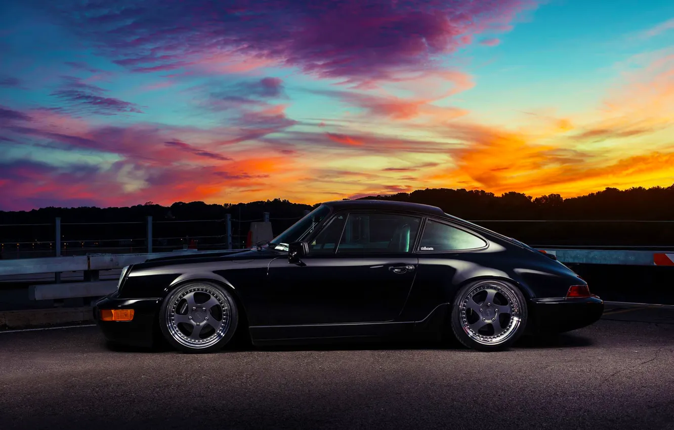 Фото обои 911, Porsche, Classic, Black, Sunset, Carrera, Side