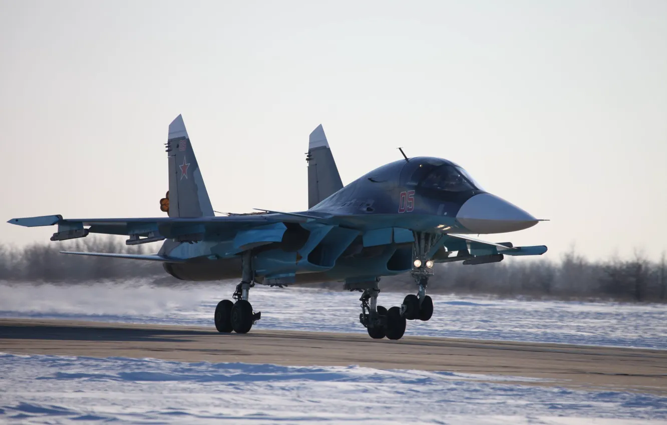 Фото обои сухой, взлет, су-34, фронтовой бомбардировщик, Fullback, ввс россии
