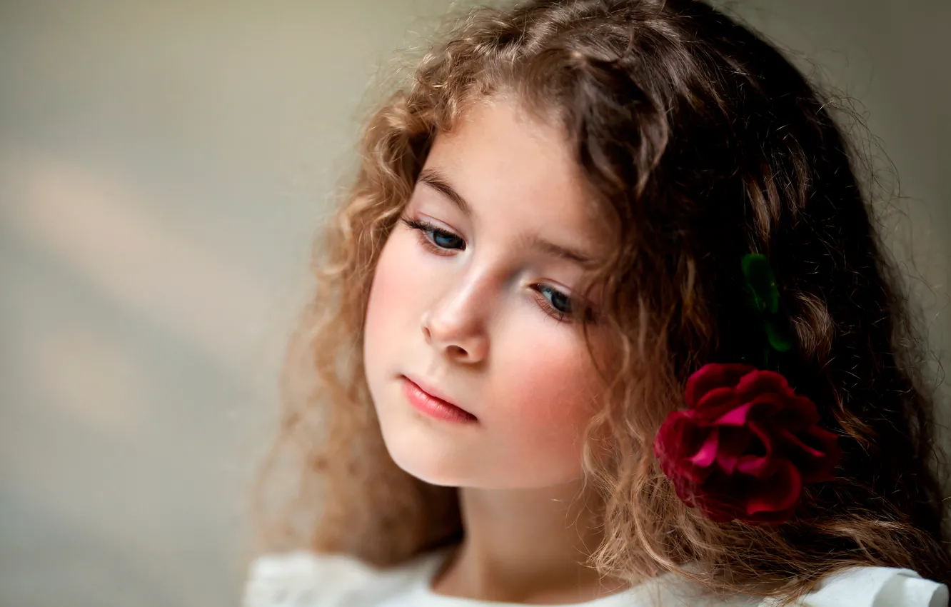 Фото обои цветок, роза, портрет, девочка, child photography