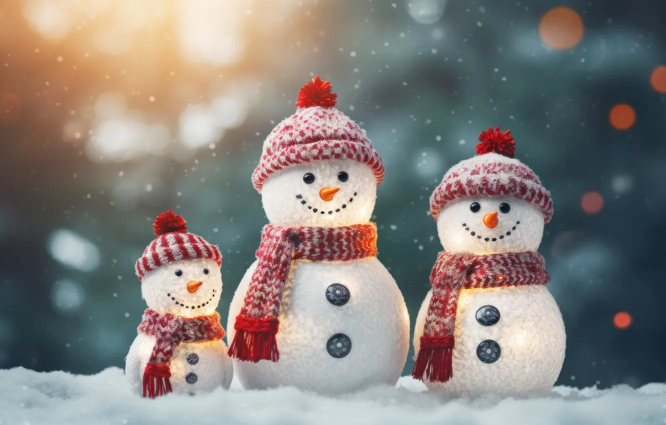 Фото обои зима, снег, Рождество, Новый год, снеговик, Christmas, winter, merry