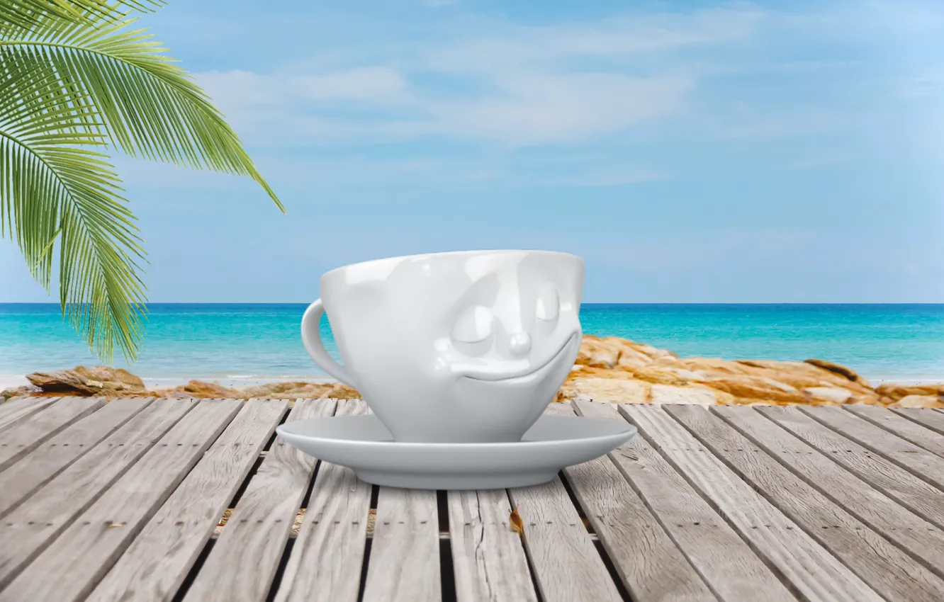 Фото обои beach, ocean, coffee, cup of coffee