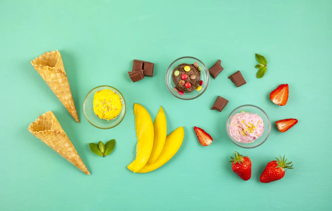 Фото обои ягоды, фон, шоколад, мороженое, фрукты