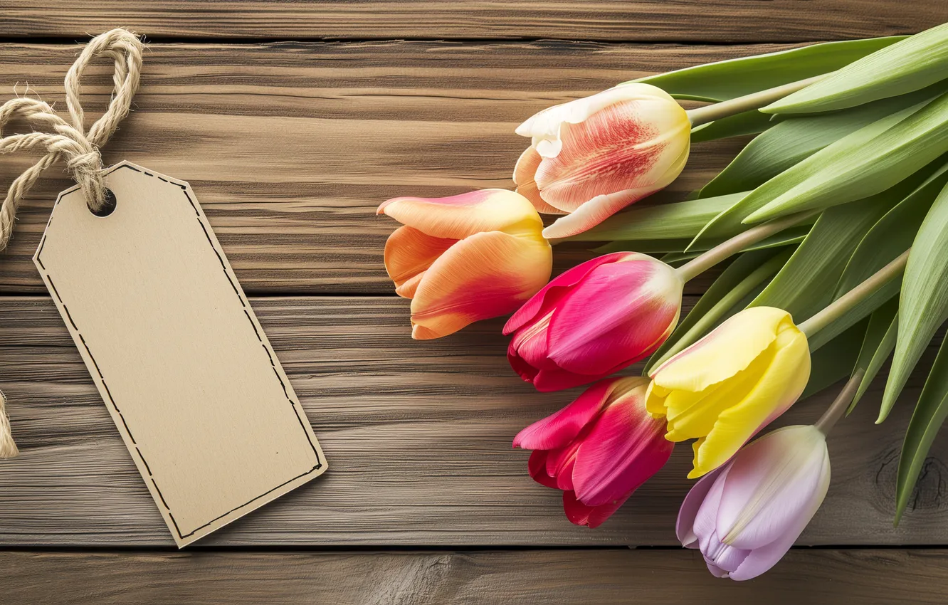 Фото обои цветы, букет, colorful, тюльпаны, flowers, tulips, открытка, spring
