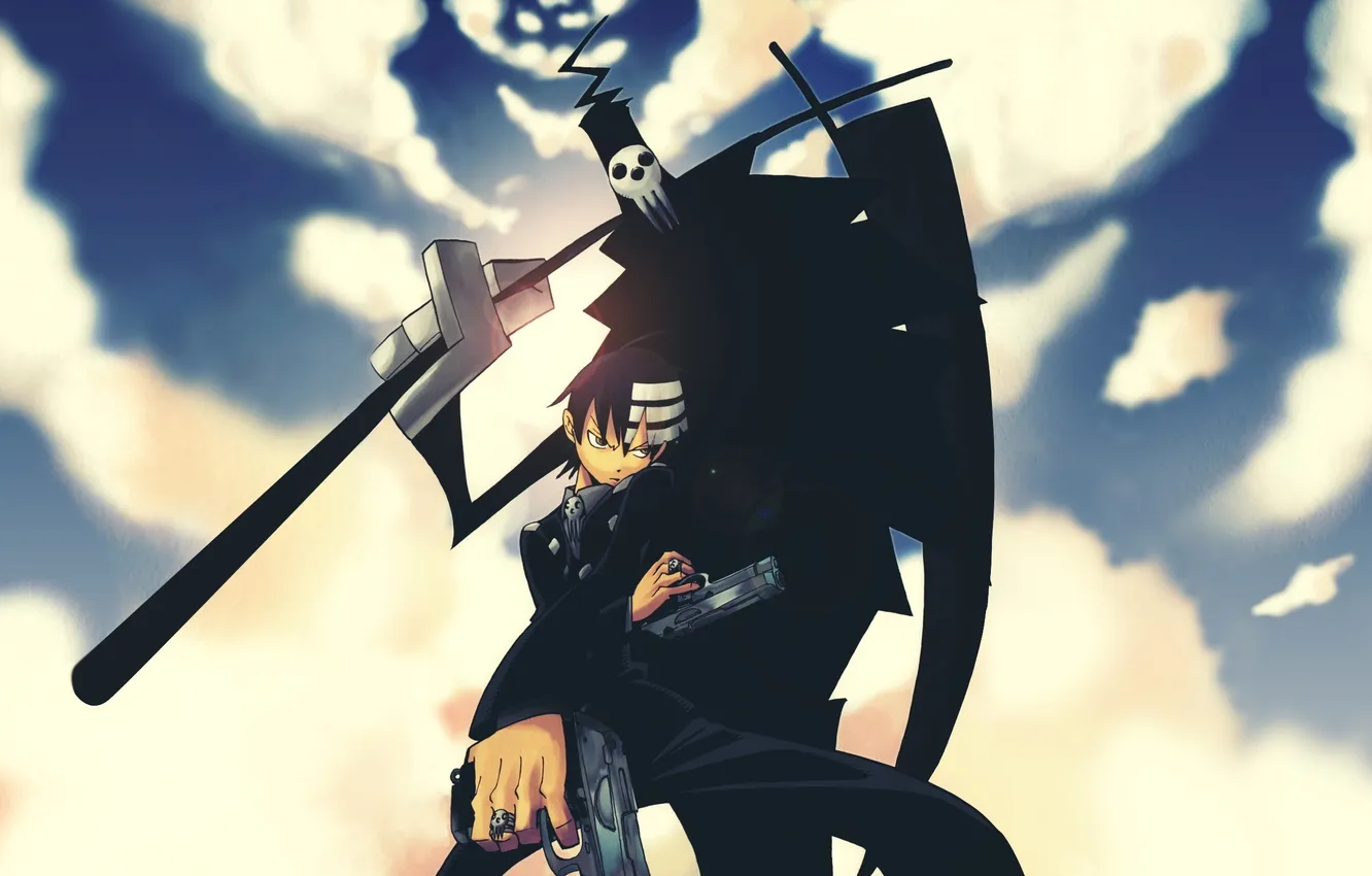 Фото обои оружие, пистолеты, парень, soul eater, shinigami, kid shinigami