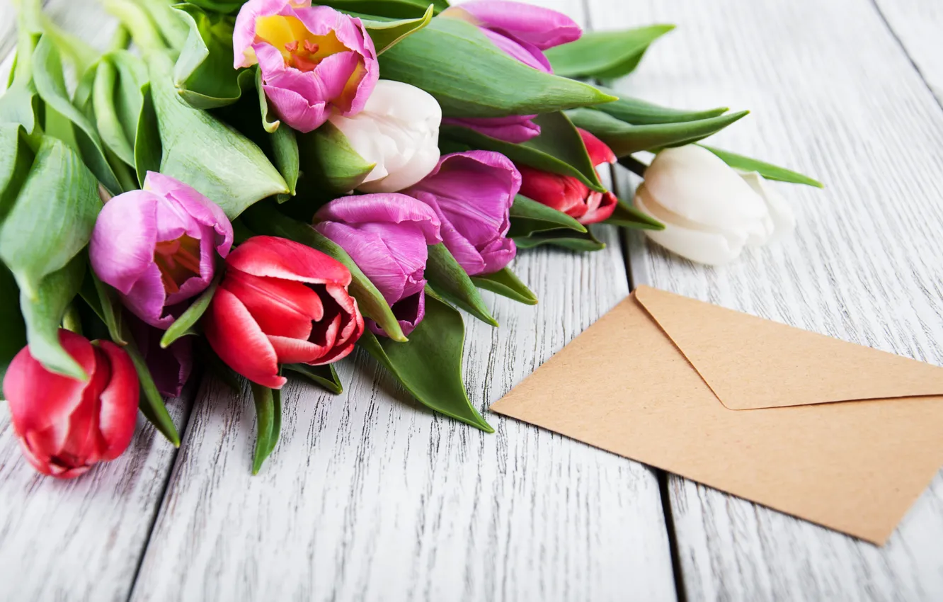 Фото обои цветы, букет, colorful, тюльпаны, wood, pink, flowers, tulips