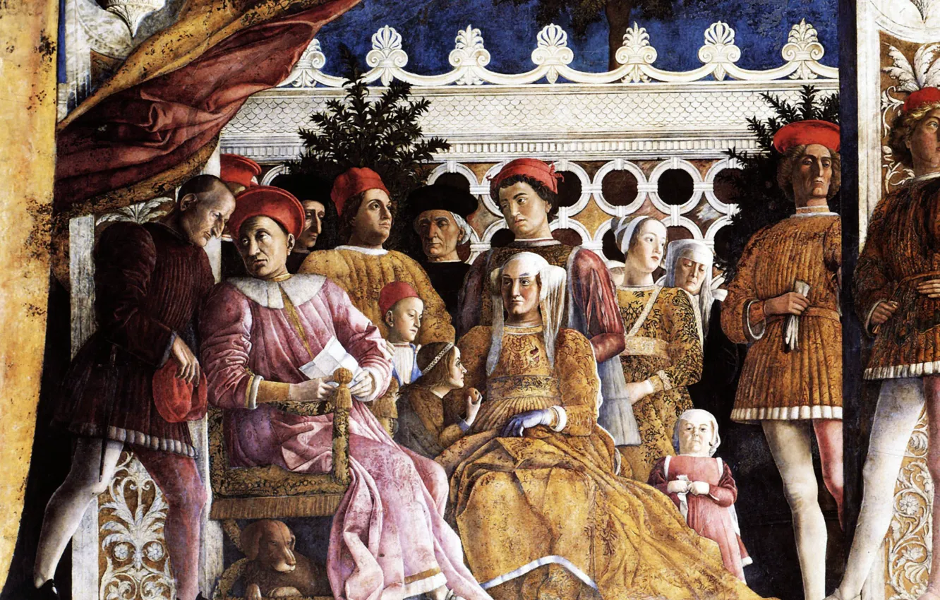 Фото обои Andrea Mantegna, La Chambre des Epoux, 1460-1475, Mantoue, Castello di San Giorgio, Mur décoré sur …