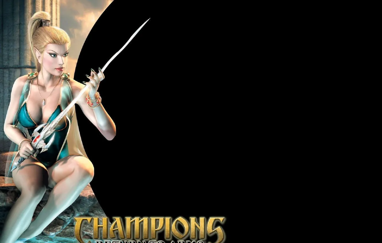 Фото обои девушка, оружие, замок, меч, блондинка, воительница, Champions: Return to Arms