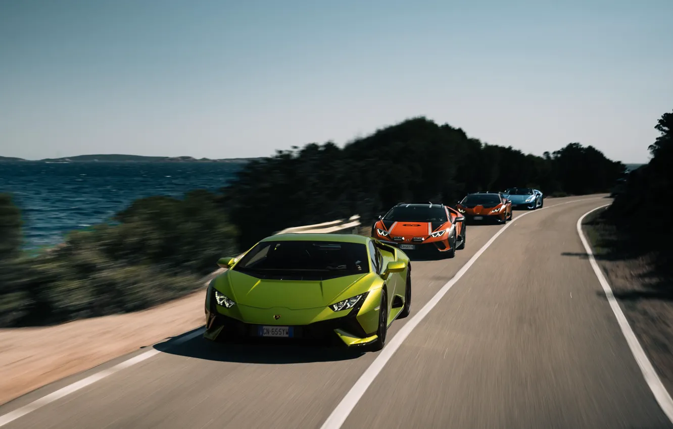 Фото обои Lamborghini, road, speed, lambo, fast, front view, Huracan, Lamborghini Huracan Sterrato