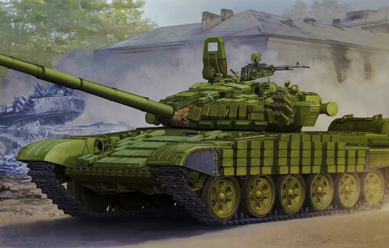 Фото обои war, art, painting, tank, T-72