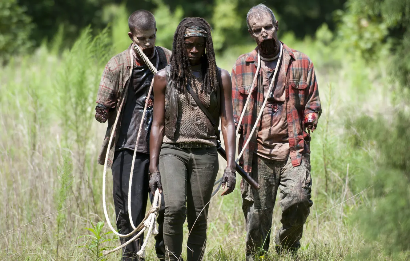 Фото обои dirt, zombies, death, the walking dead, rope, Michonne, mutilated