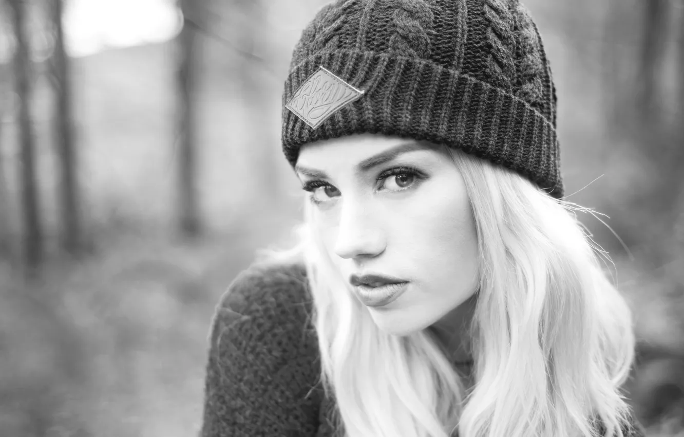 Фото обои girl, woman, model, bokeh, black and white, blonde, female, b/w