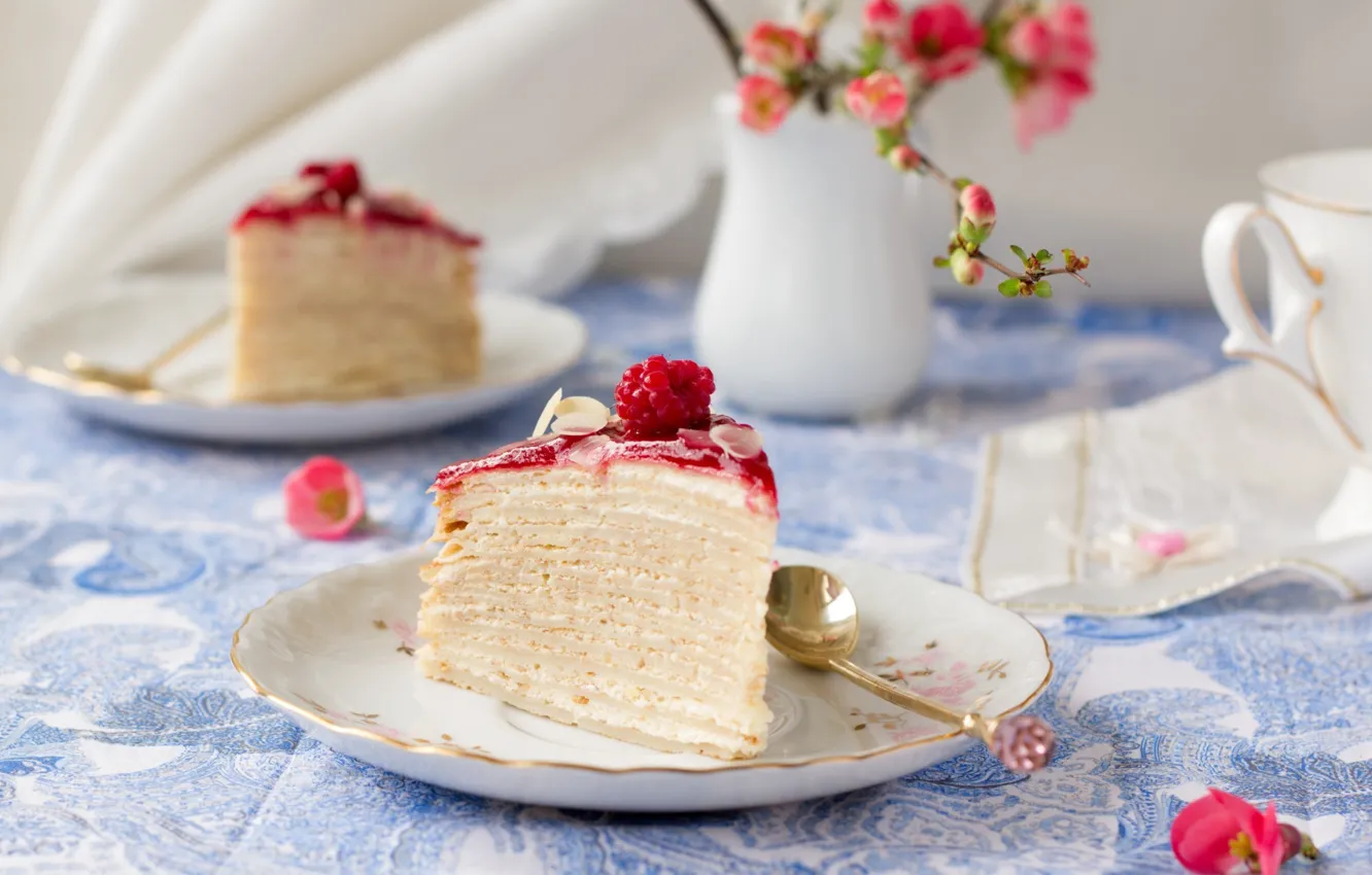 Фото обои ягоды, малина, еда, сливки, торт, крем, сладкое, тесто