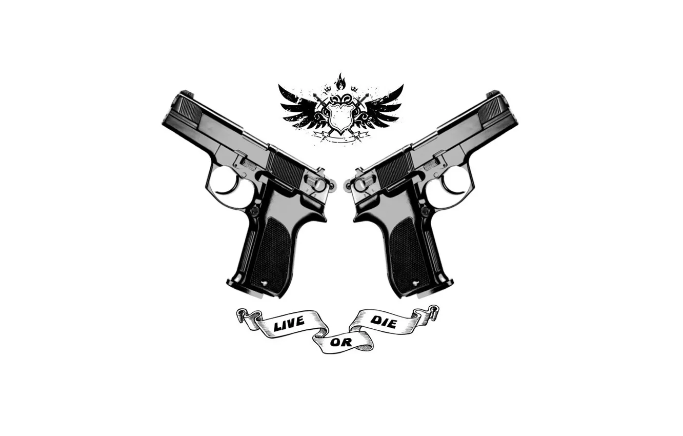 Фото обои оружие, фон, live or die, пистолеты
