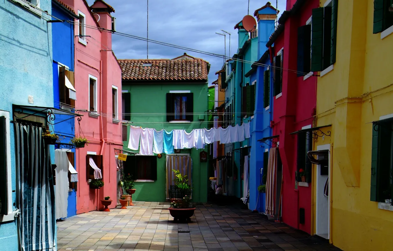 Фото обои дома, Италия, Венеция, бельё, Italy, Venice, Italia, Venezia