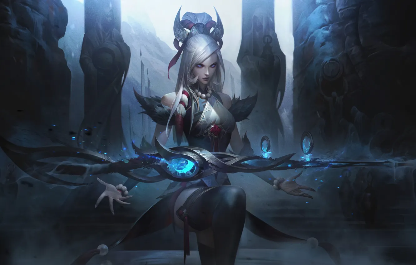Фото обои Art, League of Legends, Skin, Caitlyn, LoL, Snow Moon