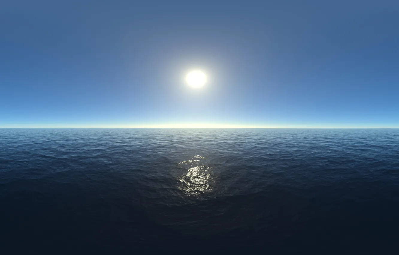 Фото обои море, небо, солнце, отражение, рябь, горизонт, простор, дымка