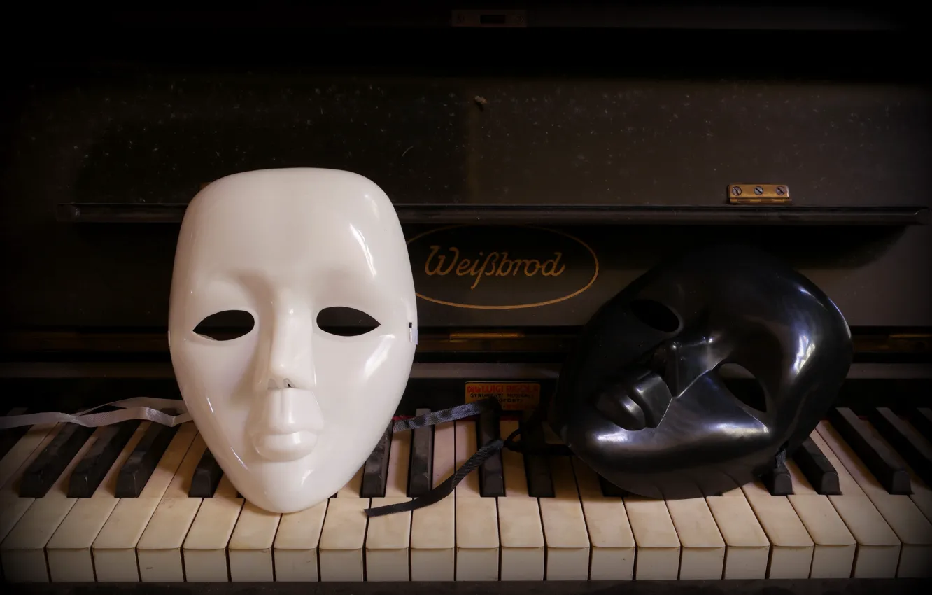 Фото обои фон, пианино, маски