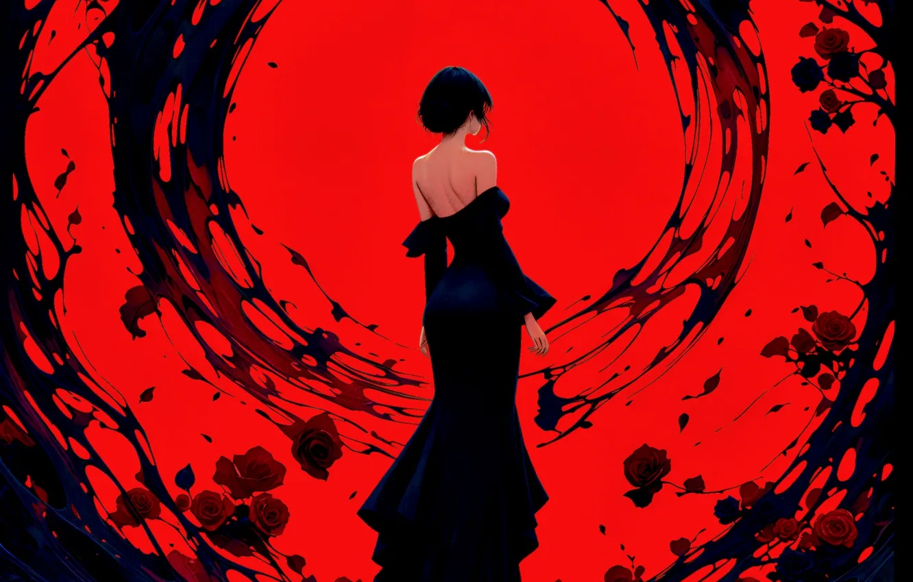 Фото обои girl, fantasy, dress, digital art, roses, artwork, concept art, fantasy art