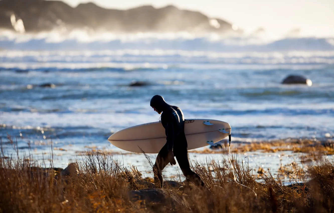Фото обои waves, beach, surfer, sunlight, surfboard, spray, extreme sport