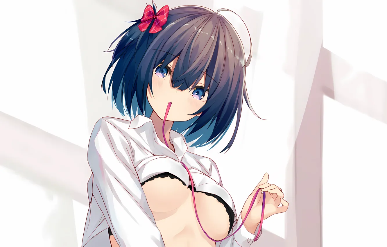Фото обои girl, sexy, lingerie, bra, cleavage, boobs, anime, blue eyes