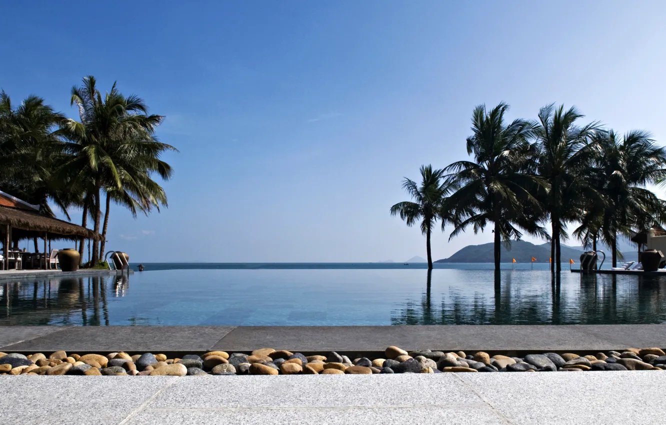 Фото обои пальмы, океан, бассейн, экзотика