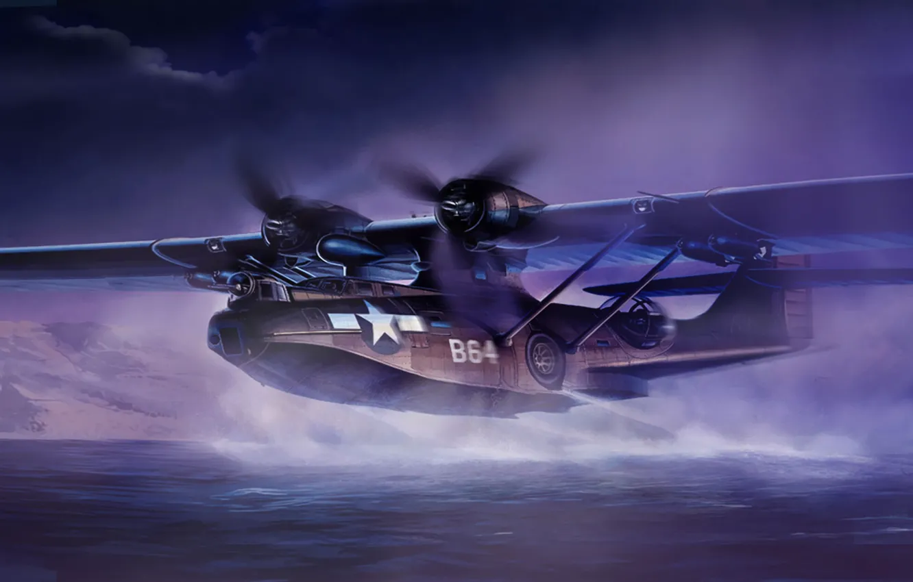 Фото обои war, art, painting, aviation, ww2, Consolidated PBY Catalina