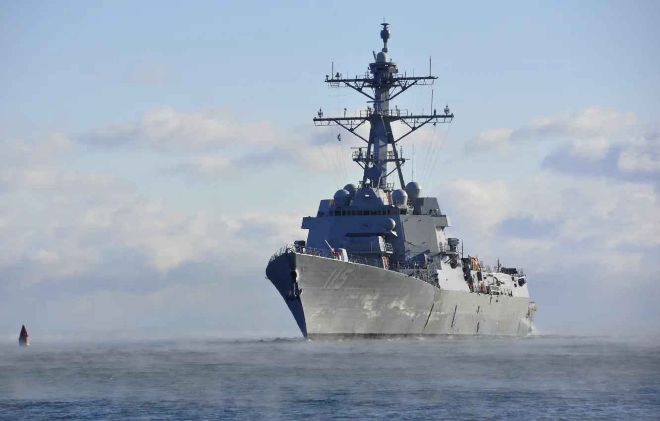 Фото обои море, туман, дымка, USS, эскадренный, миноносец, Rafael Peralta