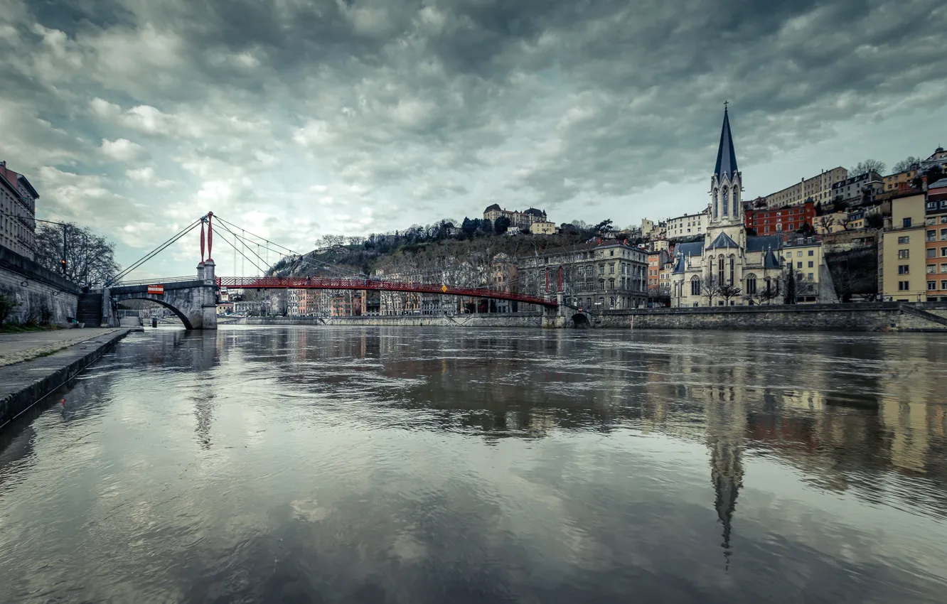 Фото обои мост, река, Франция, Лион
