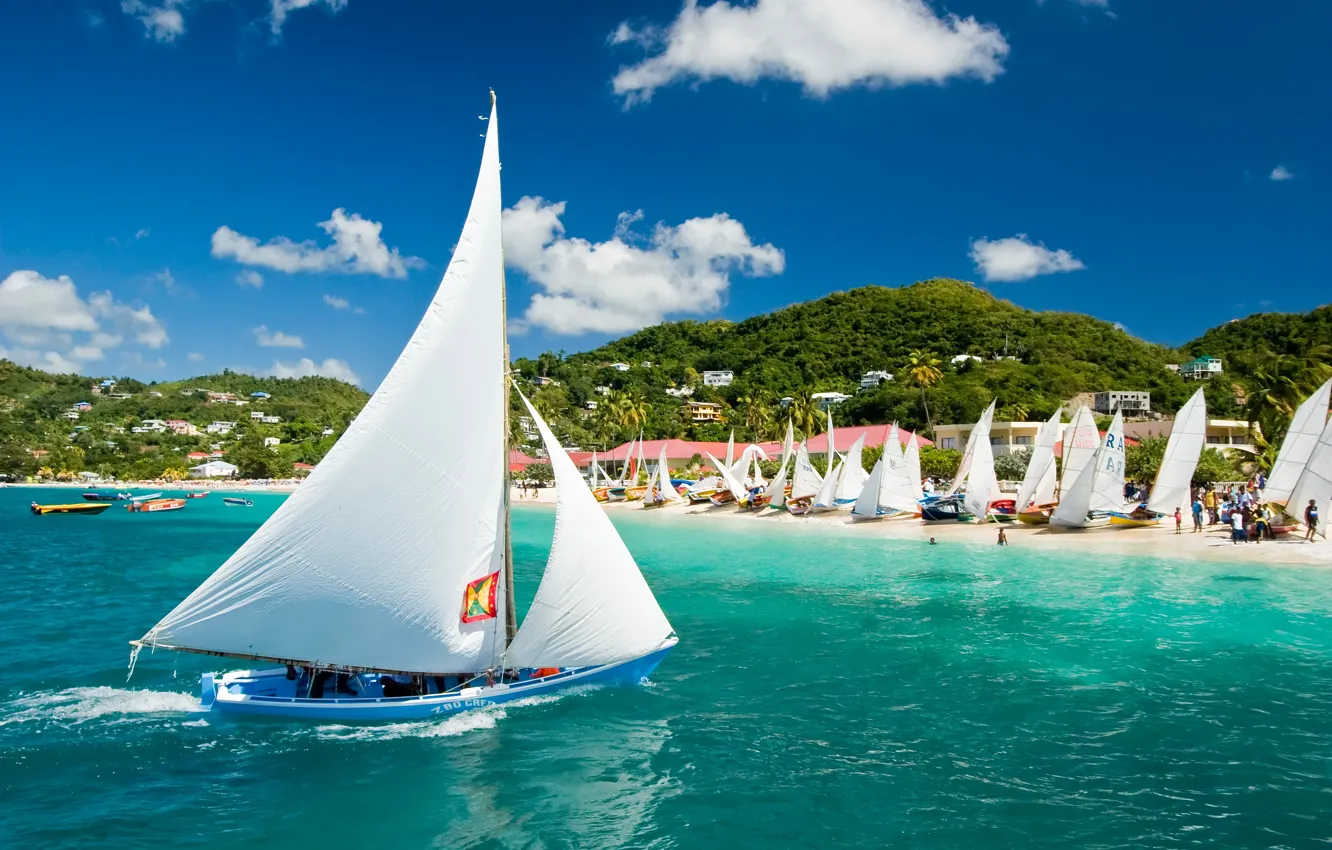Фото обои море, парусник, Карибы, Гренада